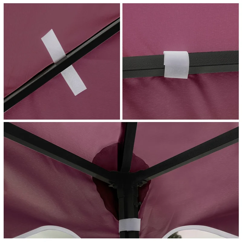 300 x 300cm Outdoor Gazebo Canopy 300D Polyester Waterproof Double Tier Sun Shade Tent - Wine Red
