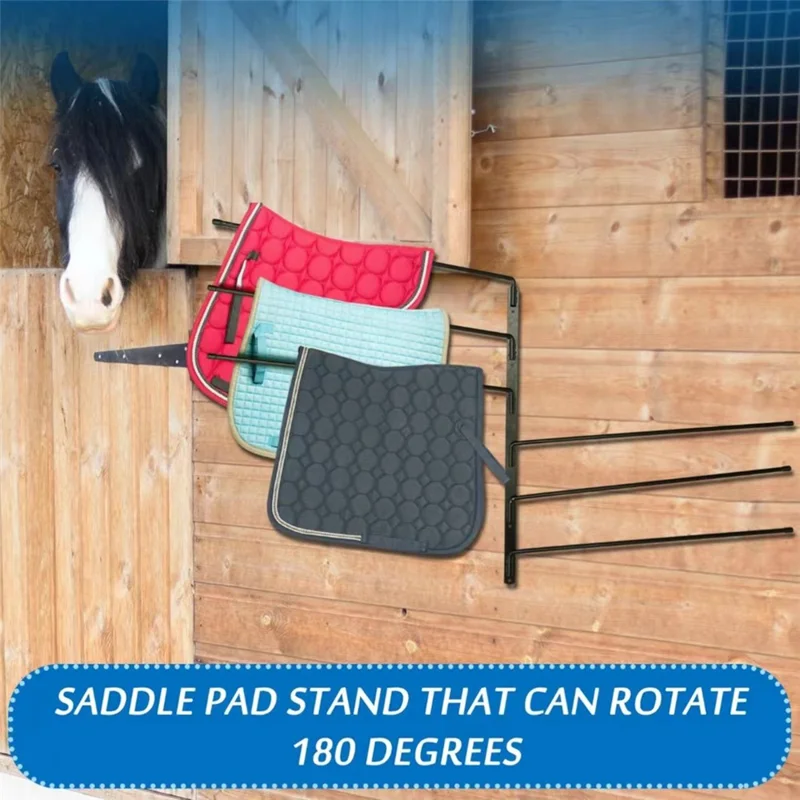 Rotating Saddle Pad Rack 180 Degree Swivel 6-Bar Wall Mount Bracket for Horse Tack Storage