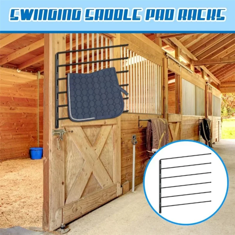 Rotating Saddle Pad Rack 180 Degree Swivel 6-Bar Wall Mount Bracket for Horse Tack Storage