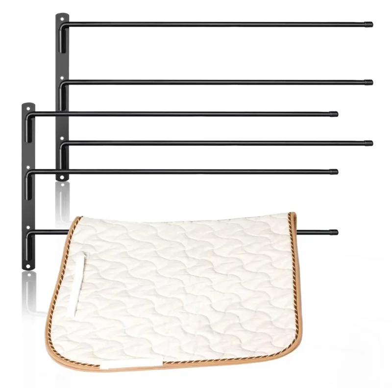 Wall Mounted Horse Saddle Pad Rack with 3 Bars Barn Tack Swinging Blanket Holder Stand