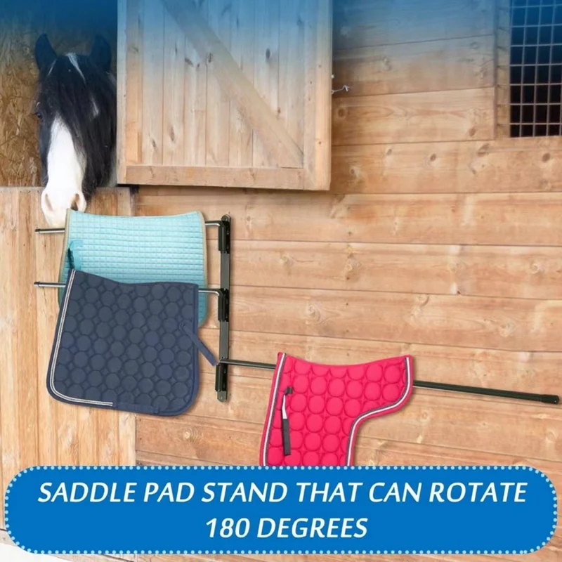 Wall Mounted Horse Saddle Pad Rack with 3 Bars Barn Tack Swinging Blanket Holder Stand