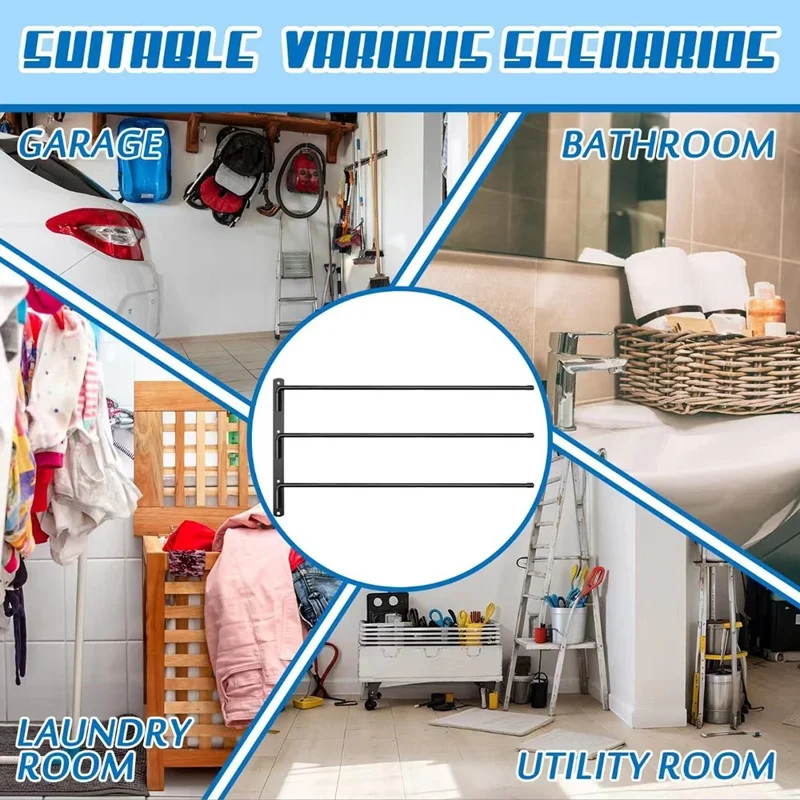 Wall Mounted Horse Saddle Pad Rack with 3 Bars Barn Tack Swinging Blanket Holder Stand