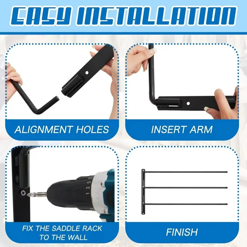 Wall Mounted Horse Saddle Pad Rack with 3 Bars Barn Tack Swinging Blanket Holder Stand