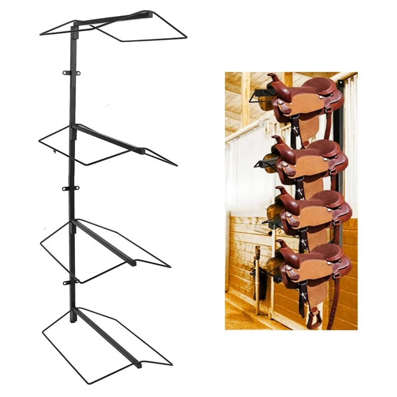 4 Tier Heavy Duty Wall Mount Saddle Rack For Horse Tack Pad Accessories Storage Adjustable Height