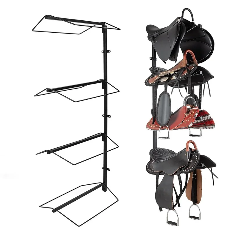 4 Tier Heavy Duty Wall Mount Saddle Rack For Horse Tack Pad Accessories Storage Adjustable Height