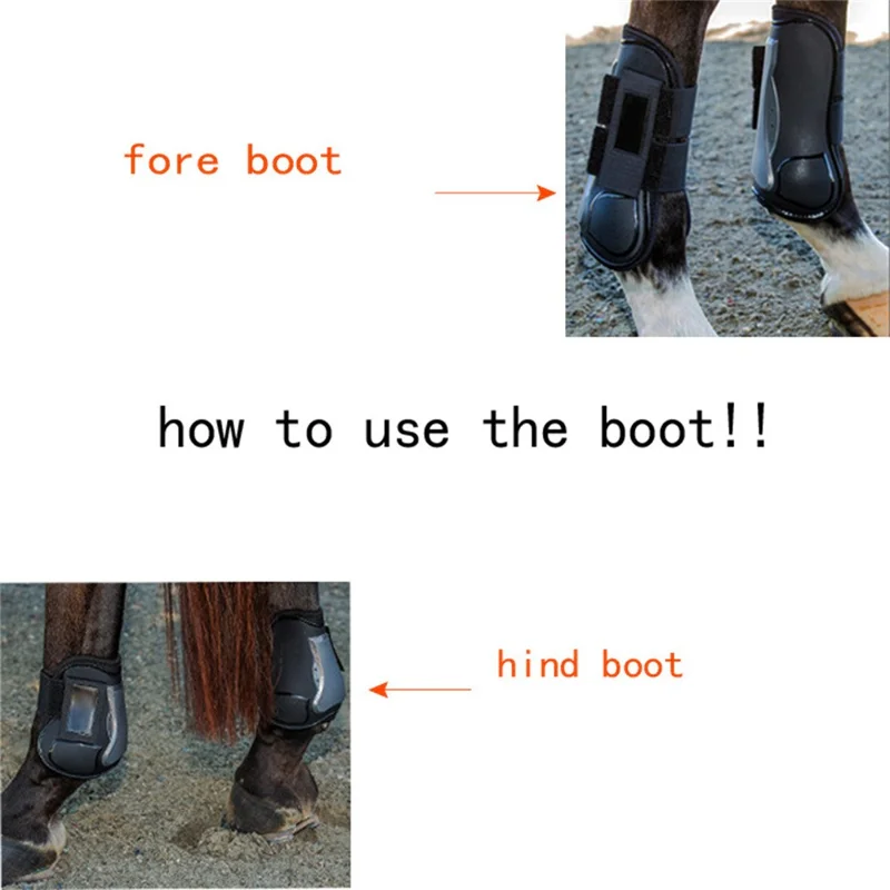 4 Uds. / Set Botas de Protección para Salto Ecuestre Forradas de Neopreno Grueso con Acolchado de PU, Absorción de Impactos - Azul Marino / L