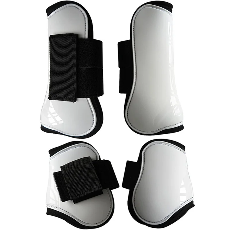 4Pcs / Set Equestrian Show Jumping Horse Leg Boots PU Padded Thick Neoprene Lining Shock Absorption Leg Protectors - White / M