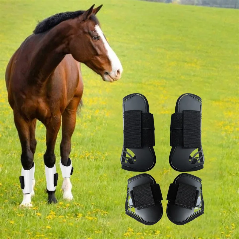 4Pcs / Set Equestrian Show Jumping Horse Leg Boots PU Padded Thick Neoprene Lining Shock Absorption Leg Protectors - White / M