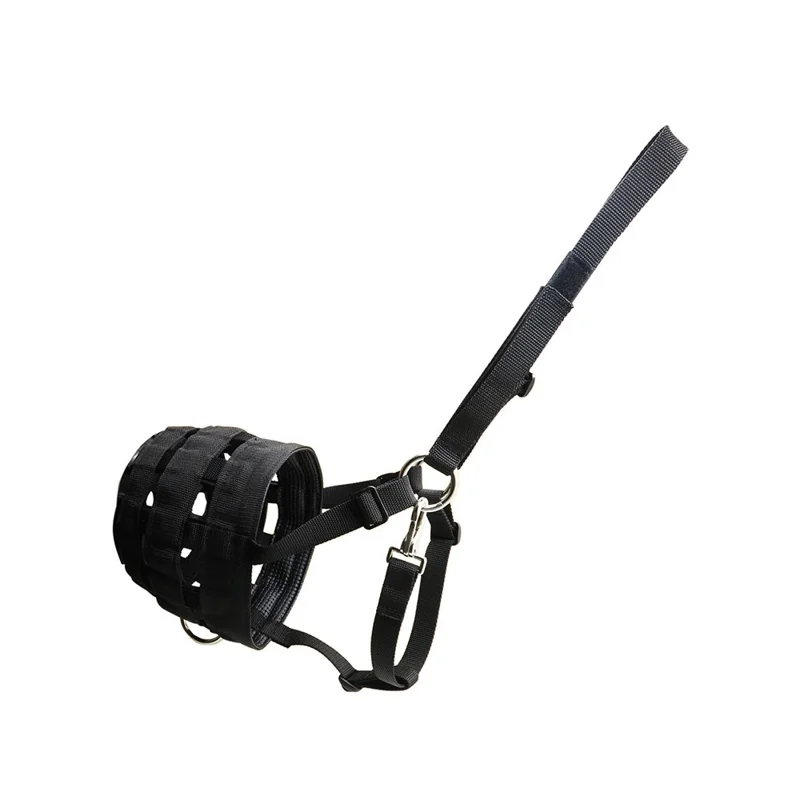 Bozal de Caballo Talla M de Webbing Grueso, Transpirable, Antimordeduras, Acolchado para Pastoreo - Negro