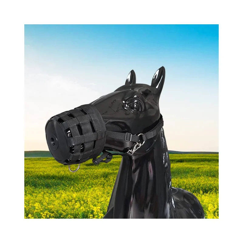 Bozal de Caballo Talla M de Webbing Grueso, Transpirable, Antimordeduras, Acolchado para Pastoreo - Negro