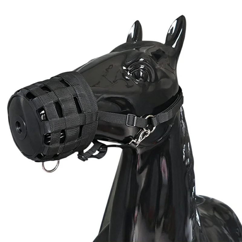 Bozal de Caballo Talla L de Malla Gruesa, Transpirable, Antimordeduras, Acolchado para Pastoreo - Negro
