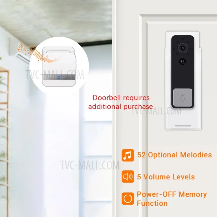433MHz Wireless Smart Video Doorbell Chime Music Receiver Home Security Indoor Intercom Door Bell - White EU Plug