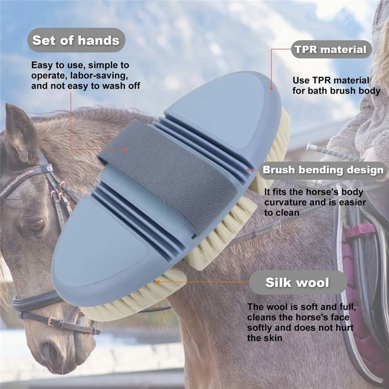 Escova de Limpeza para Cavalos com Banda Elástica - Cuidados Equestres com Cerdas de Lã para Higiene e Banho