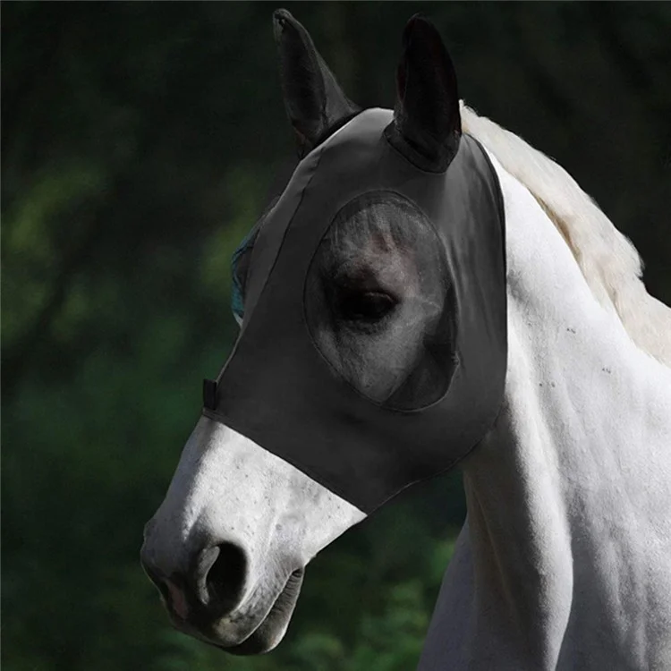 MMZ-001 Horse Fly Mask Comfortable Stretchy Elastic Horse Face Cover Anti-mosquito Eye Protection Horse Face Mask - Schwarz