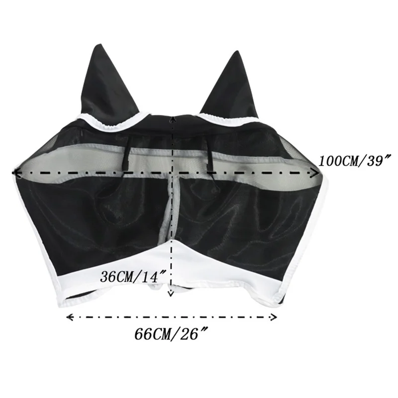 MMZ-001 Horse Fly Mask Comfortable Stretchy Elastic Horse Face Cover Anti-mosquito Eye Protection Horse Face Mask - Schwarz