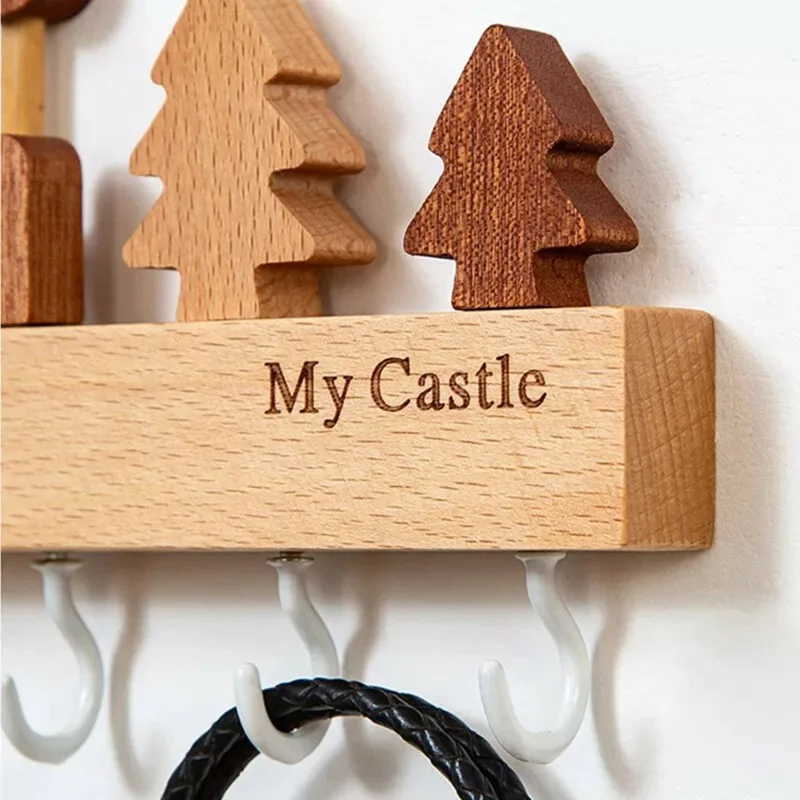 Rustic Wooden Key Hanger with 6 Hooks Wall Mounted Home Entryway Organizer - White