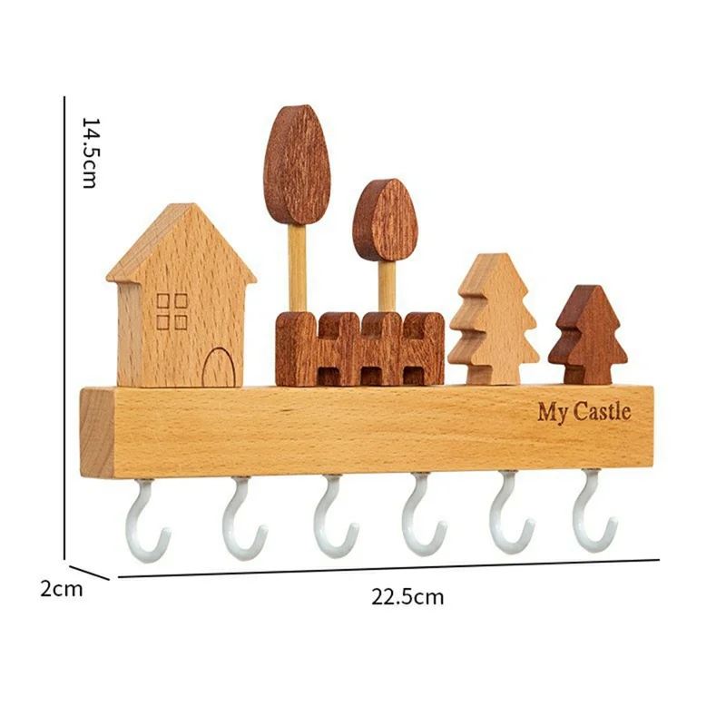 Rustic Wooden Key Hanger with 6 Hooks Wall Mounted Home Entryway Organizer - White