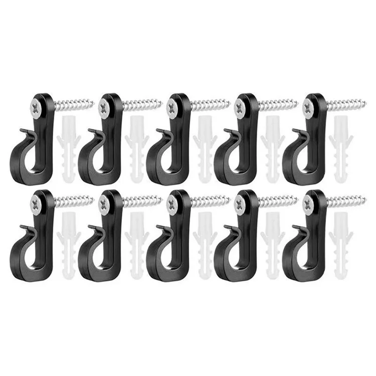 10-Pack Outdoor Hanging Plant Hooks for String Lights - Heavy-Duty Screw-In Expansion Anchors - Black