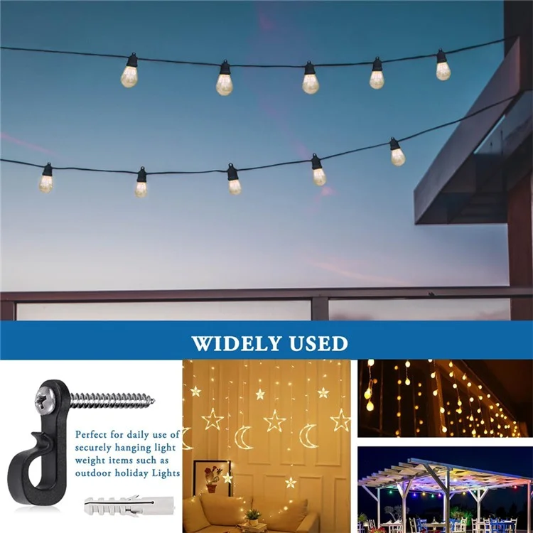 10-Pack Outdoor Hanging Plant Hooks for String Lights - Heavy-Duty Screw-In Expansion Anchors - White
