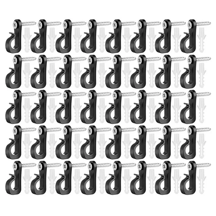 40Pcs Q-Hanger Screw Hooks ABS+Stainless Steel Outdoor Hangers for Hanging String Lights - Black