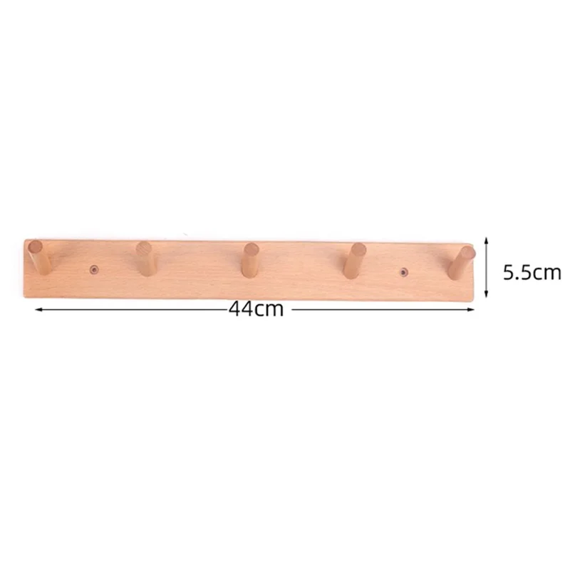 5-hook Solid Beech Wood Wall Hanger Keychain Coat Hook Rack Home Decoration (ST) - Wood Color