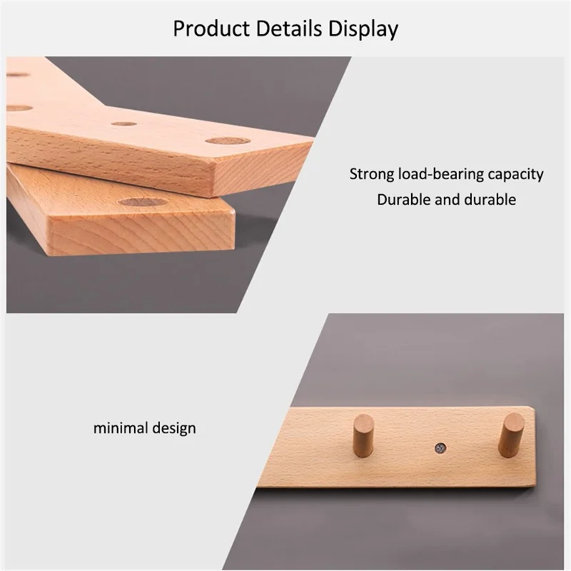5-hook Solid Beech Wood Wall Hanger Keychain Coat Hook Rack Home Decoration (ST) - Wood Color