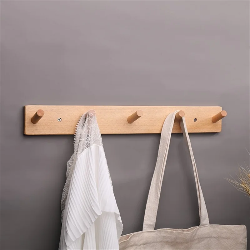 5-hook Solid Beech Wood Wall Hanger Keychain Coat Hook Rack Home Decoration (ST) - Wood Color