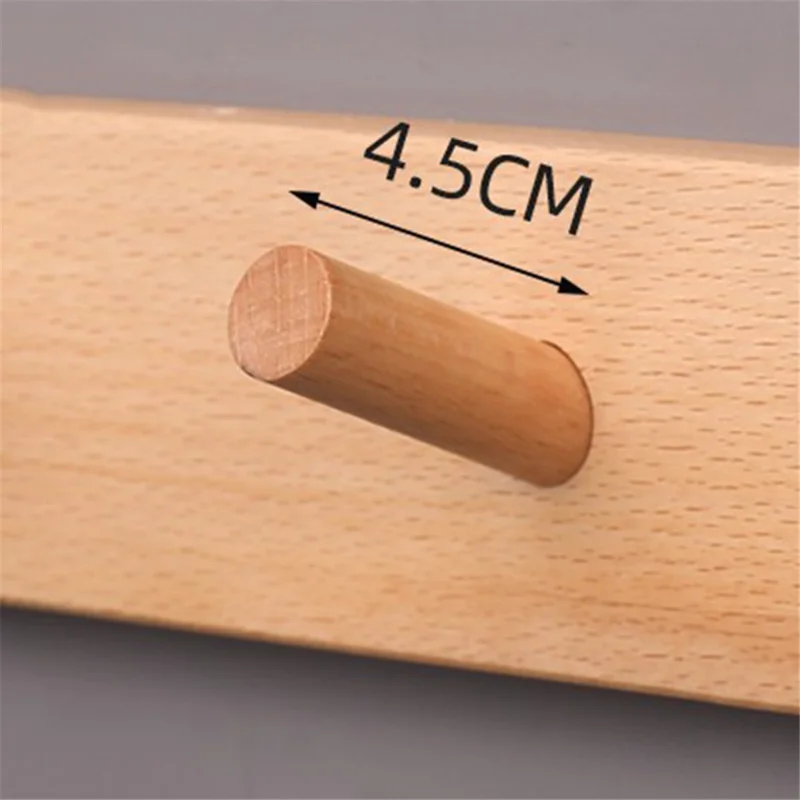 5-hook Solid Beech Wood Wall Hanger Keychain Coat Hook Rack Home Decoration (ST) - Wood Color