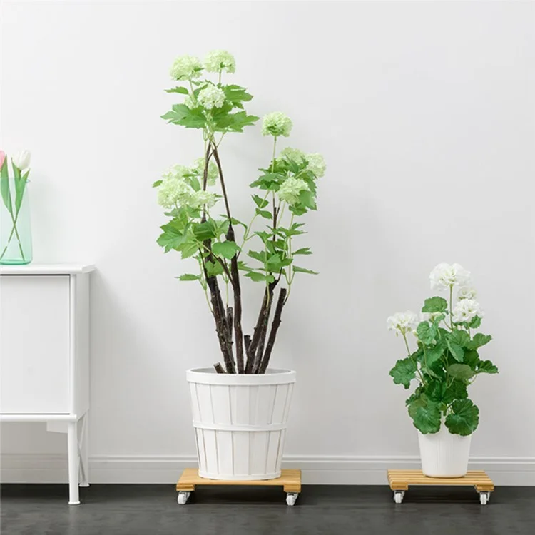 GLTPNZHJ 25x25cm Квадратный Цветочный Горшок Держатель с Колесами Бамбуковая Роликовая База, Размер S