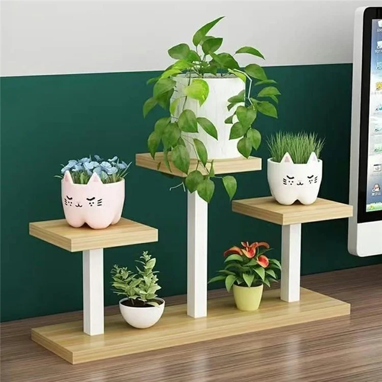 Bedroom Window Sill Plant Stand 4 Tier Square Metal Flower Rack For Succulents Storage Shelf - White  /  Light Walnut