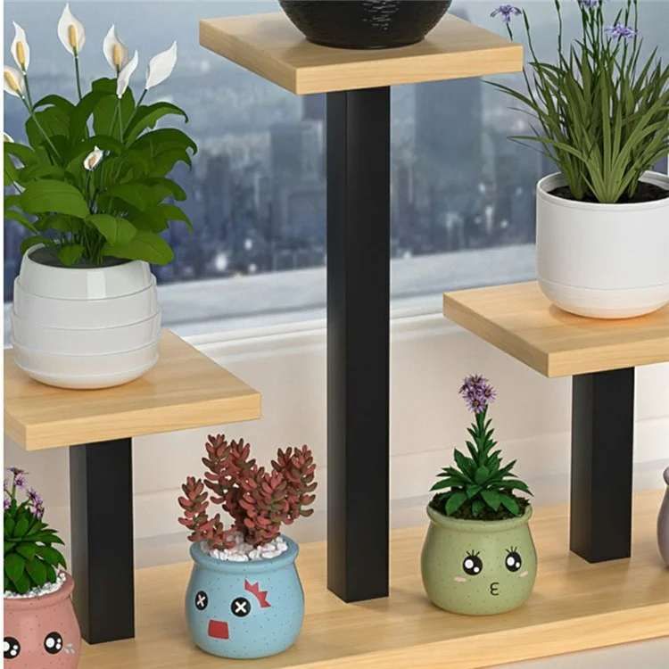 Bedroom Window Sill Plant Stand 4 Tier Square Metal Flower Rack For Succulents Storage Shelf - White  /  Light Walnut