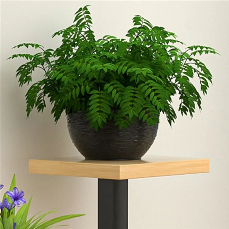 Bedroom Window Sill Plant Stand 4 Tier Square Metal Flower Rack For Succulents Storage Shelf - Black  /  Light Walnut
