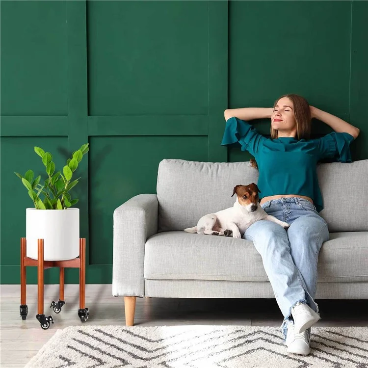 Soporte para Plantas de Madera con Ruedas, Macetero Móvil para Interior y Exterior - Marrón Rojizo