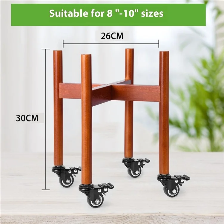 Soporte para Plantas de Madera con Ruedas, Macetero Móvil para Interior y Exterior - Marrón Rojizo