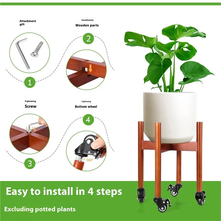 Soporte para Plantas de Madera con Ruedas, Macetero Móvil para Interior y Exterior - Marrón Rojizo