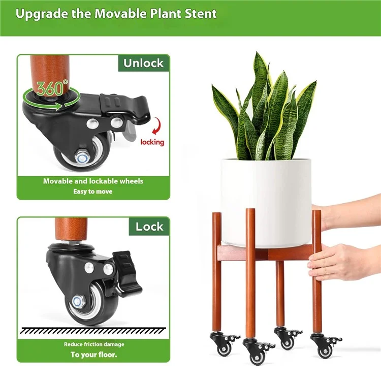 Soporte para Plantas de Madera con Ruedas, Macetero Móvil para Interior y Exterior - Marrón Rojizo