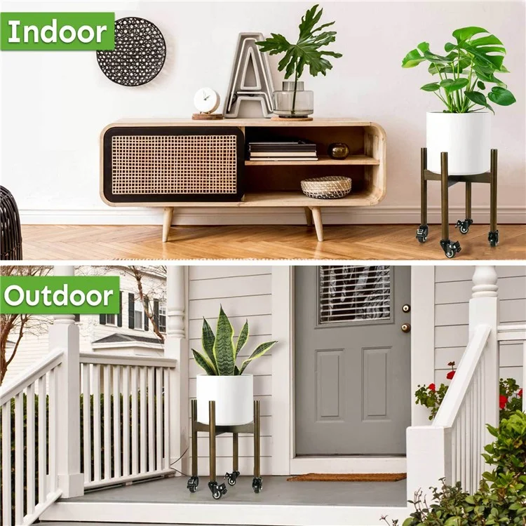 Soporte para Plantas de Madera con Ruedas, Macetero Móvil para Interior y Exterior - Marrón Rojizo