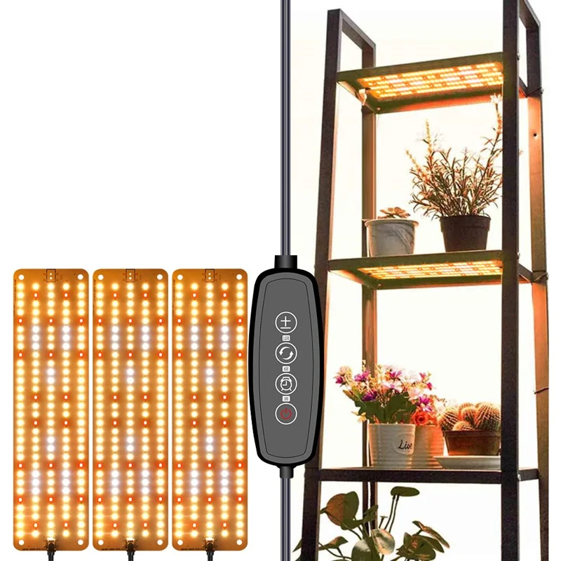 12V 3-Panel Plant Growing Light Plant Shelf Seedling Growth Fill Light, EU Plug - Warm Light