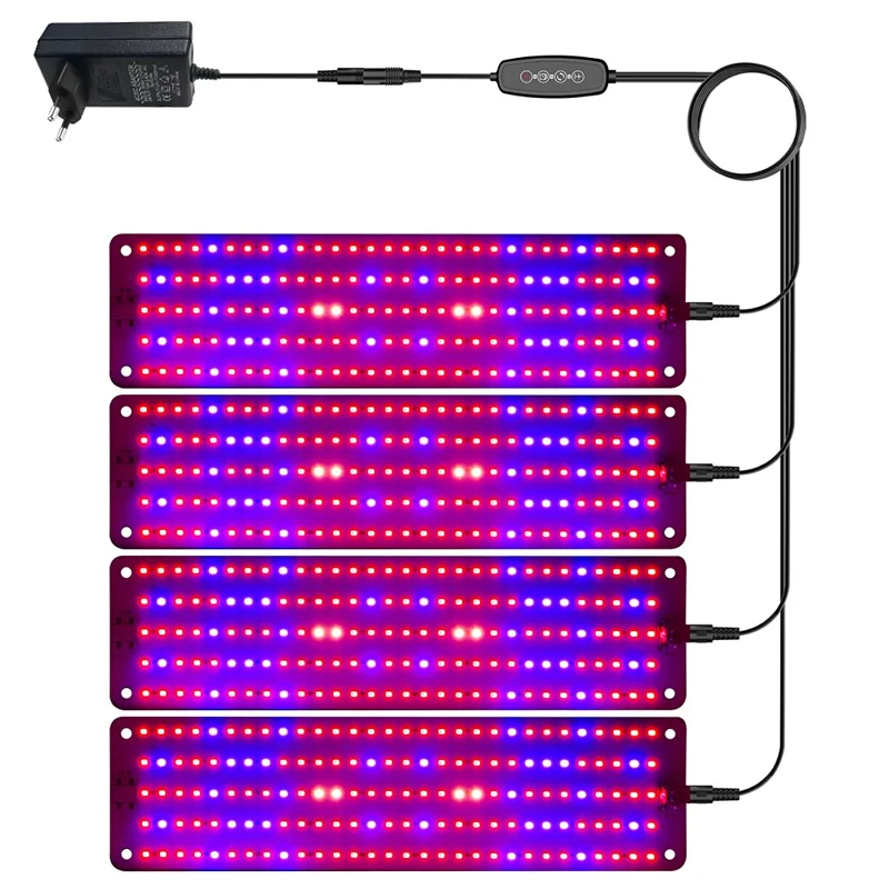 12V 4-Panel Plant Seedling Growth Light 6 Brightness Plant Shelf Fill Light, EU Plug - Red+Blue Light
