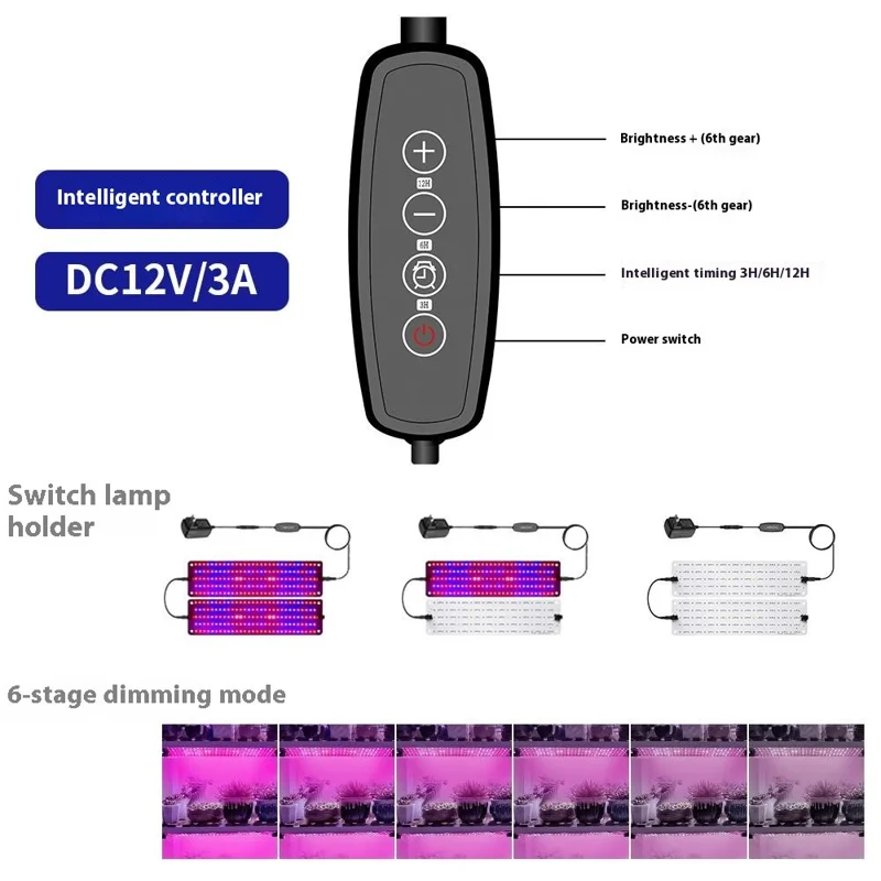 12V 4-Panel Plant Seedling Growth Light 6 Brightness Plant Shelf Fill Light, EU Plug - Red+Blue Light