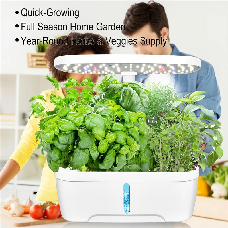 6-Hole Smart Hydroponic Planter Indoor Herb Vegetable Fruit Flower Pot with LED Grow Light - White / EU Plug