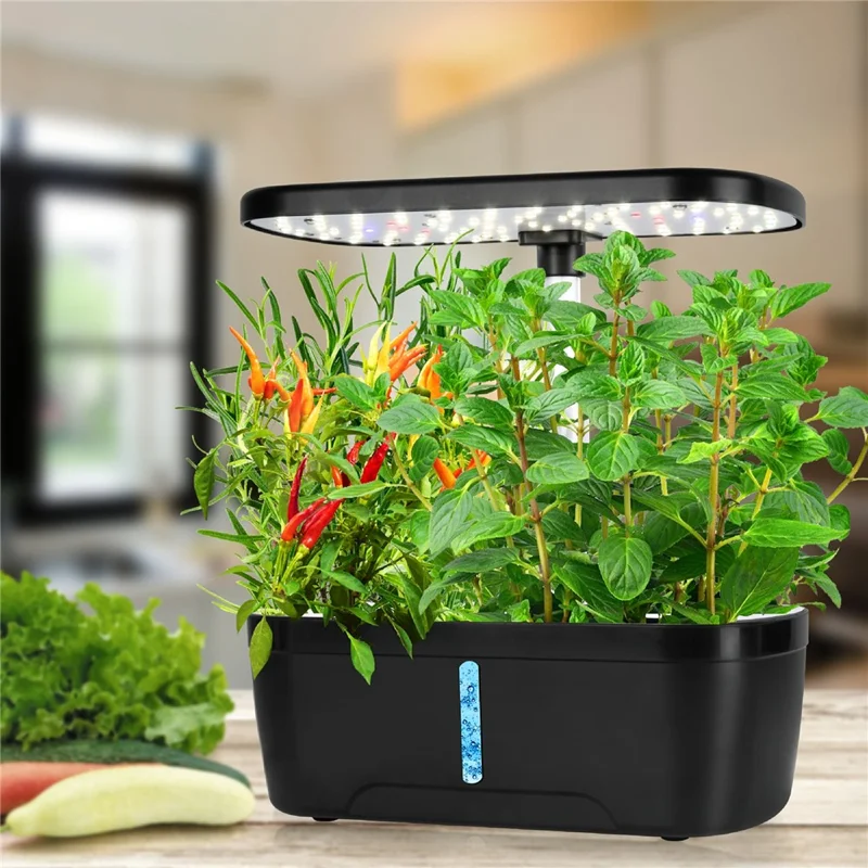6-Hole Smart Hydroponic Planter Indoor Herb Vegetable Fruit Flower Pot with LED Grow Light - White / EU Plug