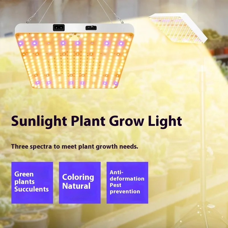 Luminária de Crescimento G Formato Quadrado com Simulação de Luz Solar, Fio de Suspensão, Luz LED Completa para Vegetação e Floração, Plugue EU