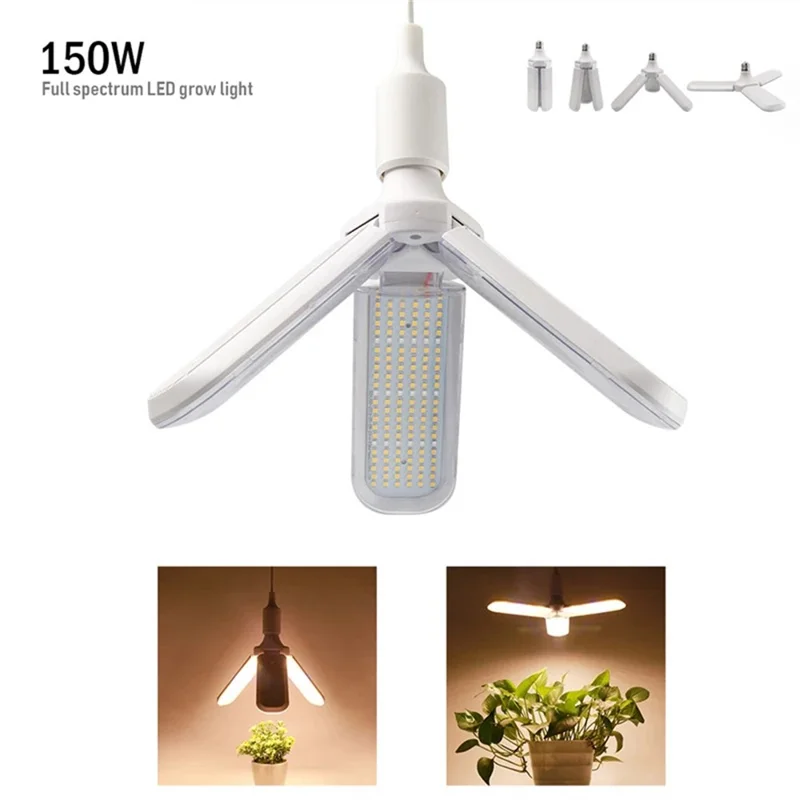 ZW0271 3-Leaf 150W LED Grow Light E27 Screw Warm Light Full Spectrum Plant Light - US Plug