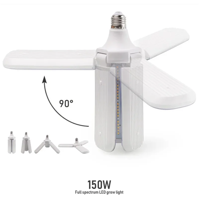 ZW0271 3-Leaf 150W LED Grow Light E27 Screw Warm Light Full Spectrum Plant Light - US Plug