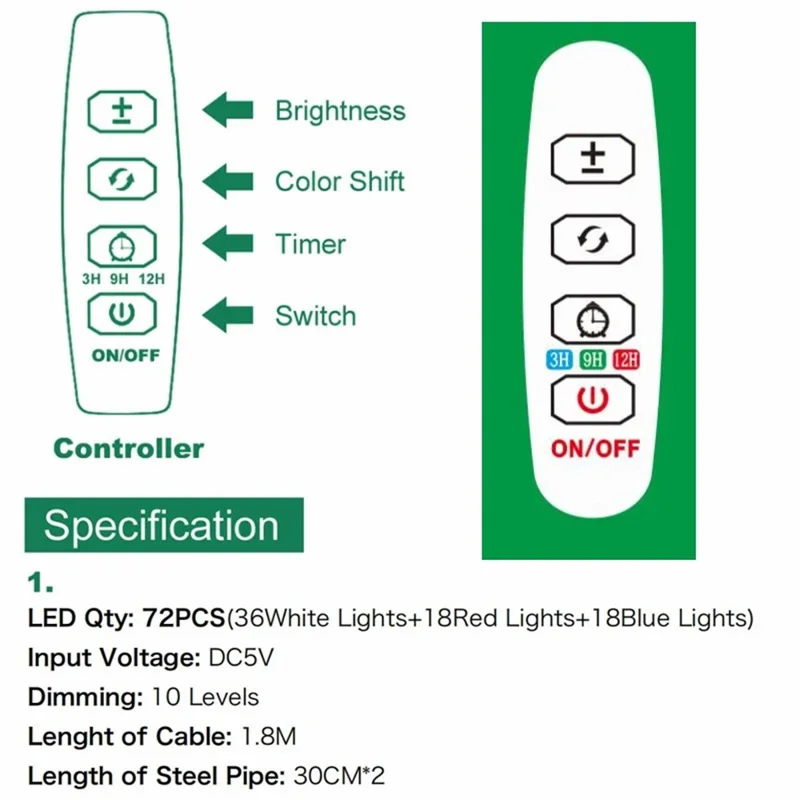 XYM-Grow Light(4000+RB)-TX-WX 10W Indoor Succulent Plant Vegetable Fruit Growth Lamp Full Spectrum Plant Light Bar - Spina USA