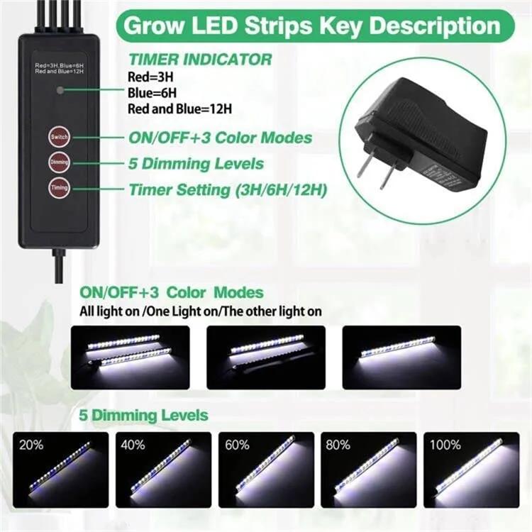 DZL-PL001 Four Strip Full-spectrum Seedling Light with Pot Garden Grow Lamp - White+Blue Light / US Plug