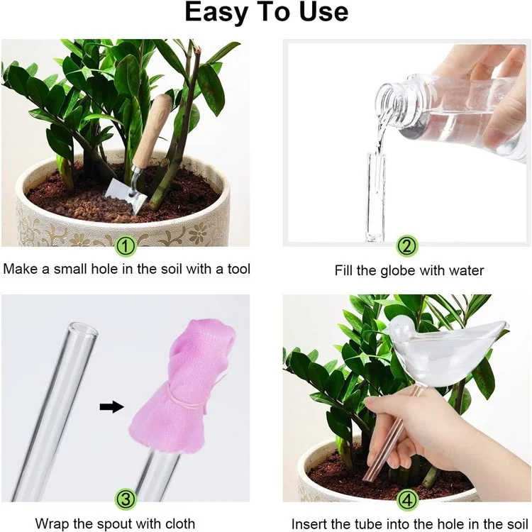 5Pcs Distributeur d'eau en forme d'oiseau de 90ml, Système d'irrigation au goutte-à-goutte en PVC, Dispositif d'arrosage automatique, Taille L - Transparent