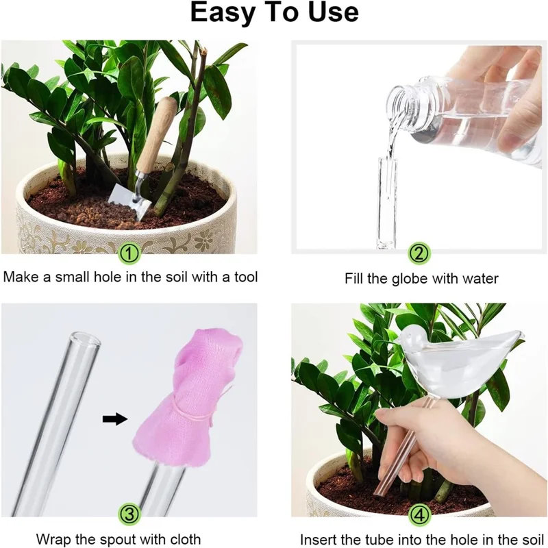90ml Bird Shape Auto Plant Watering Device PVC Self-Watering Spikes for Indoor / Outdoor Plants - Transparent