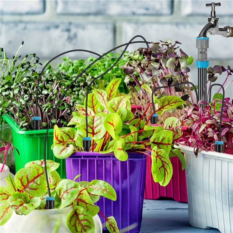Système d'Arrosage de Jardin avec Kit d'Irrigation à 10 Têtes de Goutte-à-Goutte pour Plantes d'Intérieur et d'Extérieur, Dispositif d'Auto-Irrigation